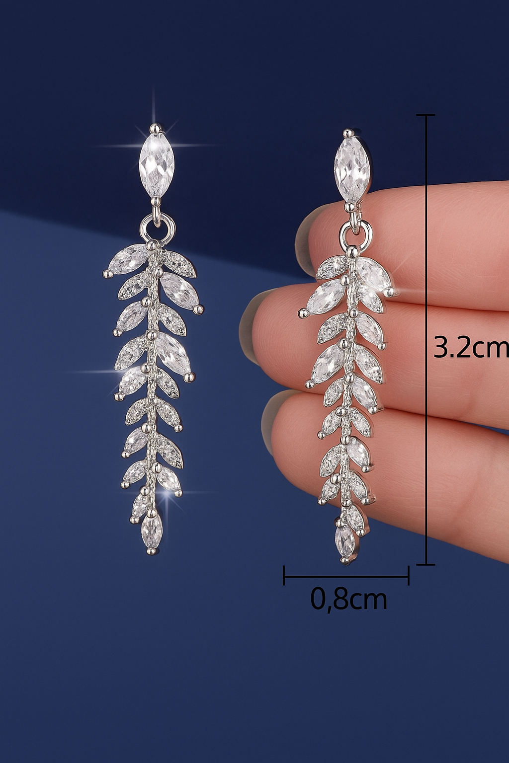 18K Crystal Rhinestone Dangle Leaves Imbedded Marquise Women’s Earrings