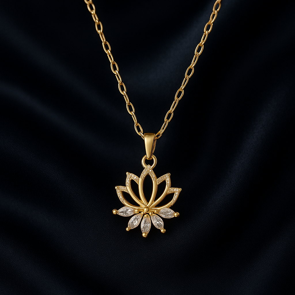 Elegant Crystal Imbedded Rhinestone Lotus Women’s Necklace