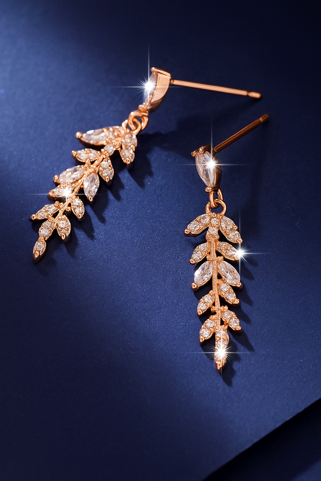18K Crystal Rhinestone Dangle Leaves Imbedded Marquise Women’s Earrings