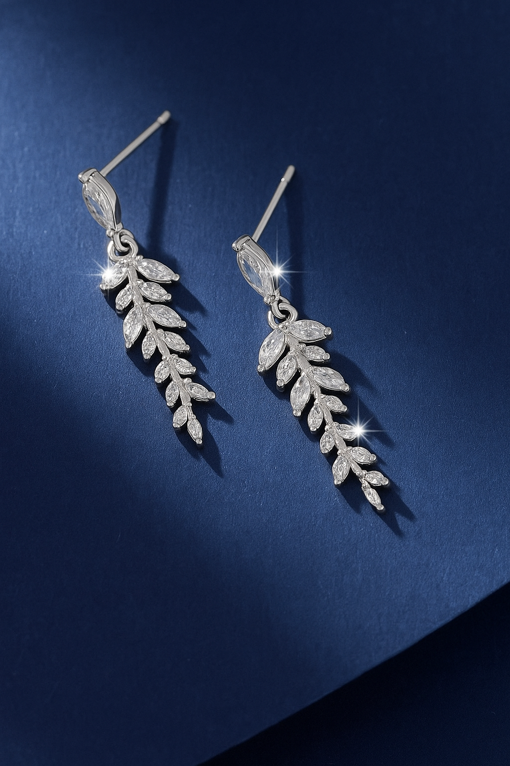 18K Crystal Rhinestone Dangle Leaves Imbedded Marquise Women’s Earrings
