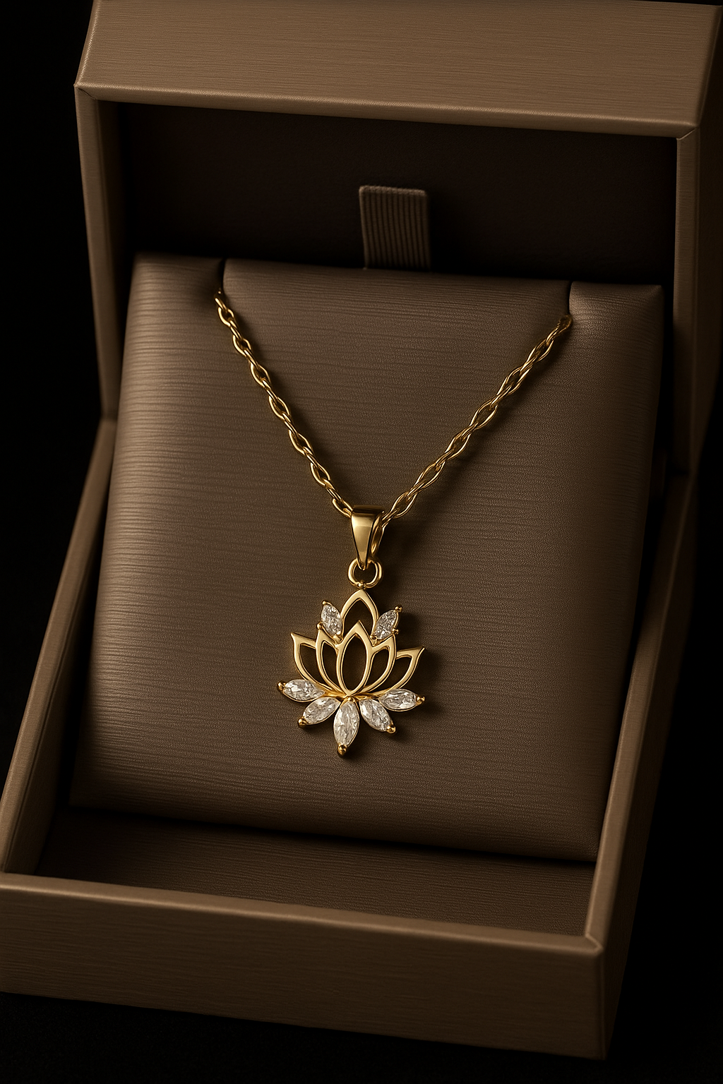 Elegant Crystal Imbedded Rhinestone Lotus Women’s Necklace