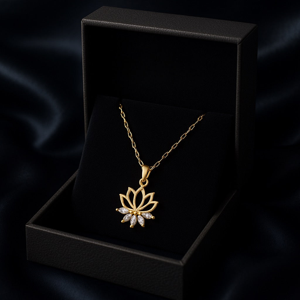 Elegant Crystal Imbedded Rhinestone Lotus Women’s Necklace