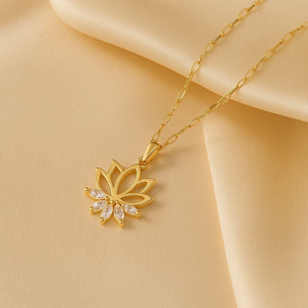 Elegant Crystal Imbedded Rhinestone Lotus Women’s Necklace