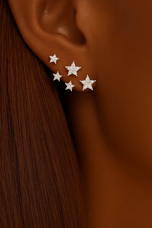 18k Luxury Crystal Star Stud Imbedded Gemstone Women’s Earrings